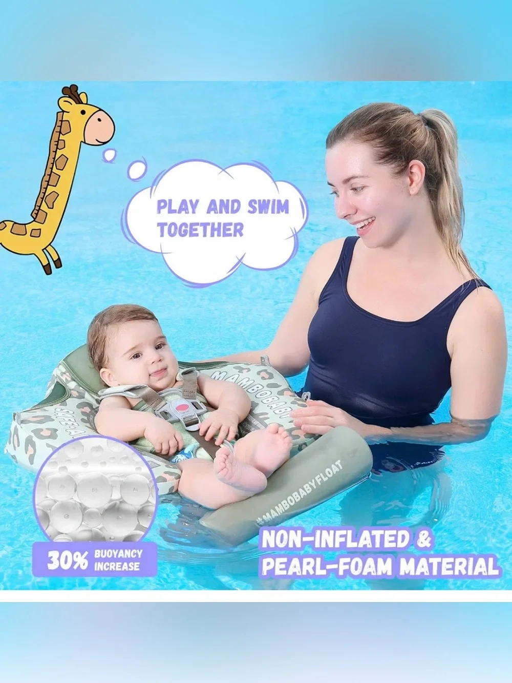 Mambobaby Baby Swim Float with Canopy Non-Inflatable Infant Pool Float with Tail
